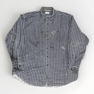 Vintage J.Crew Flannel Button Down Shirt Blue Plaid XL 25x30 Distressed Workwear